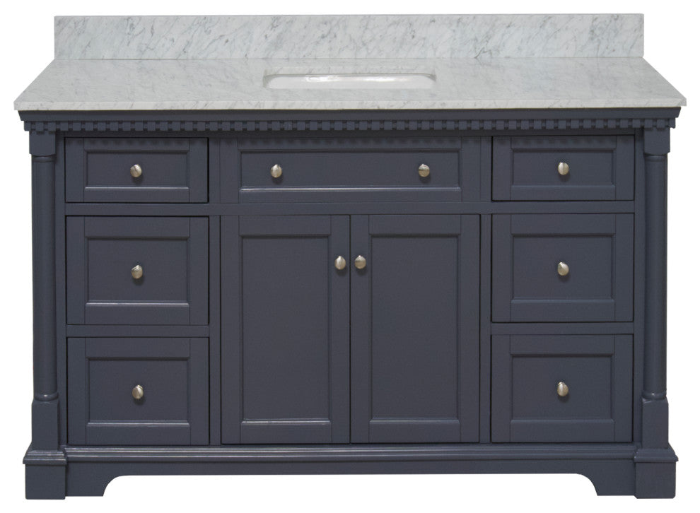Sydney 60" Bathroom Vanity, Marine Gray, Carrara Marble, Single Sink