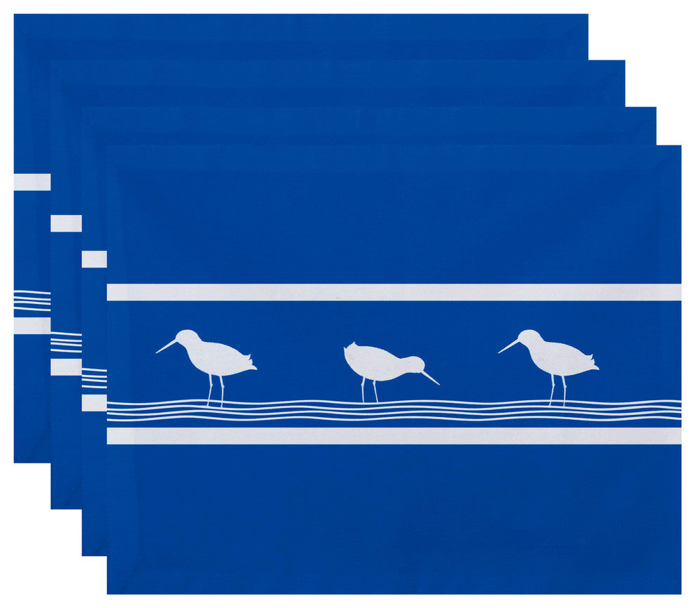 18"x14" Birdwalk, Animal Print Placemat, Blue, Set of 4