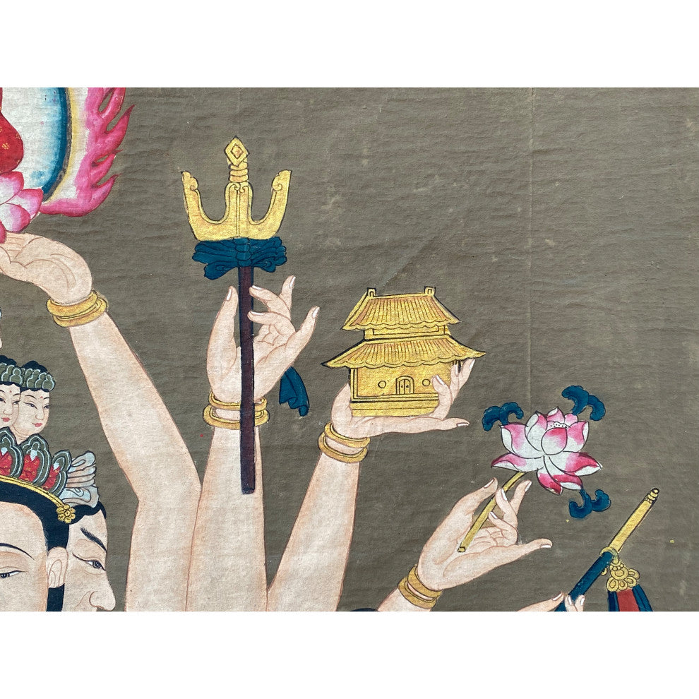 Large Chinese Canvas Art of 24 Arms Bodhisattva Kwan Yin Avalokitesvara Hcs7165