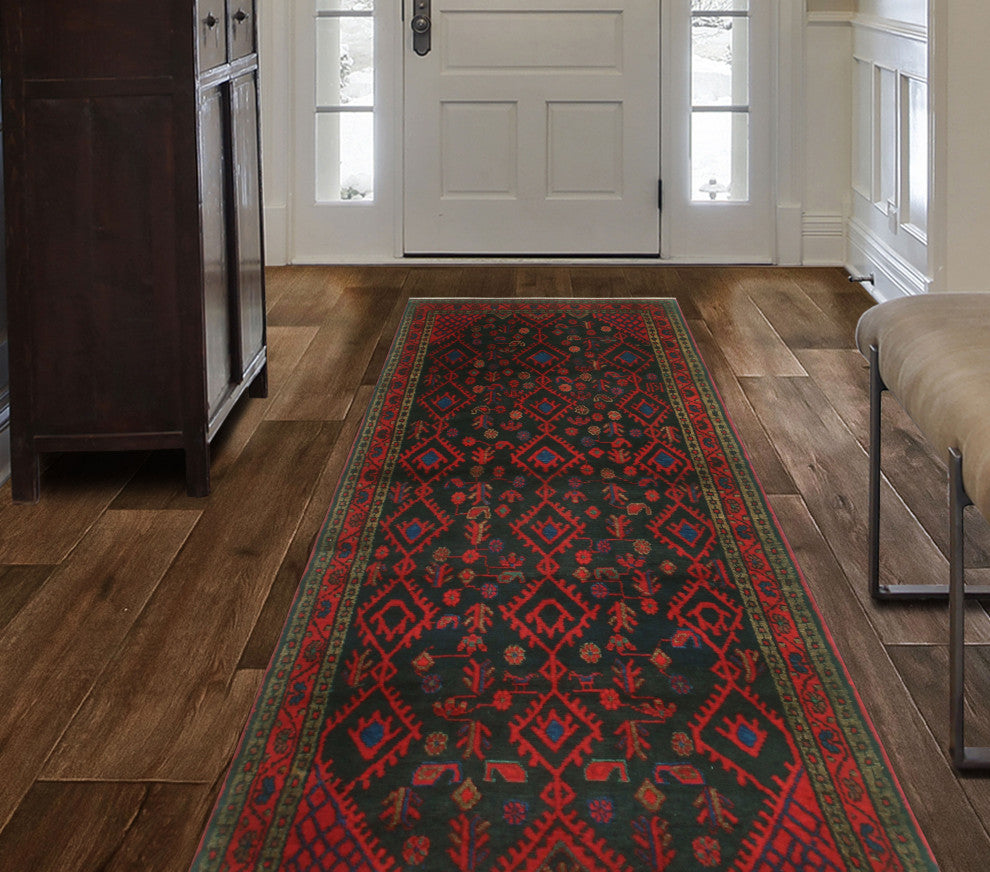 Fine Vintage Distressed Brantson Charcoal/Red Runner, 3'10x9'2