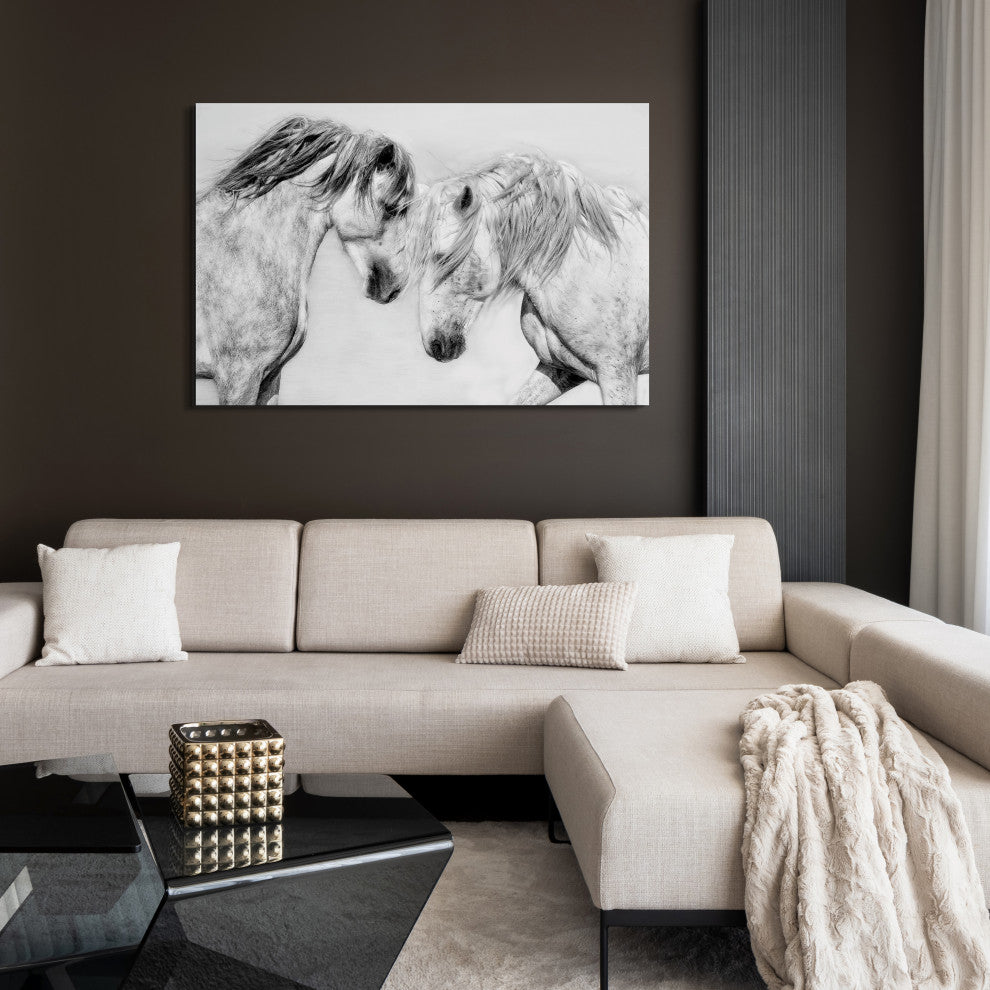 "Caballo Blanco Equine" Frameless Floating Tempered Glass Panel Graphic Wall Art