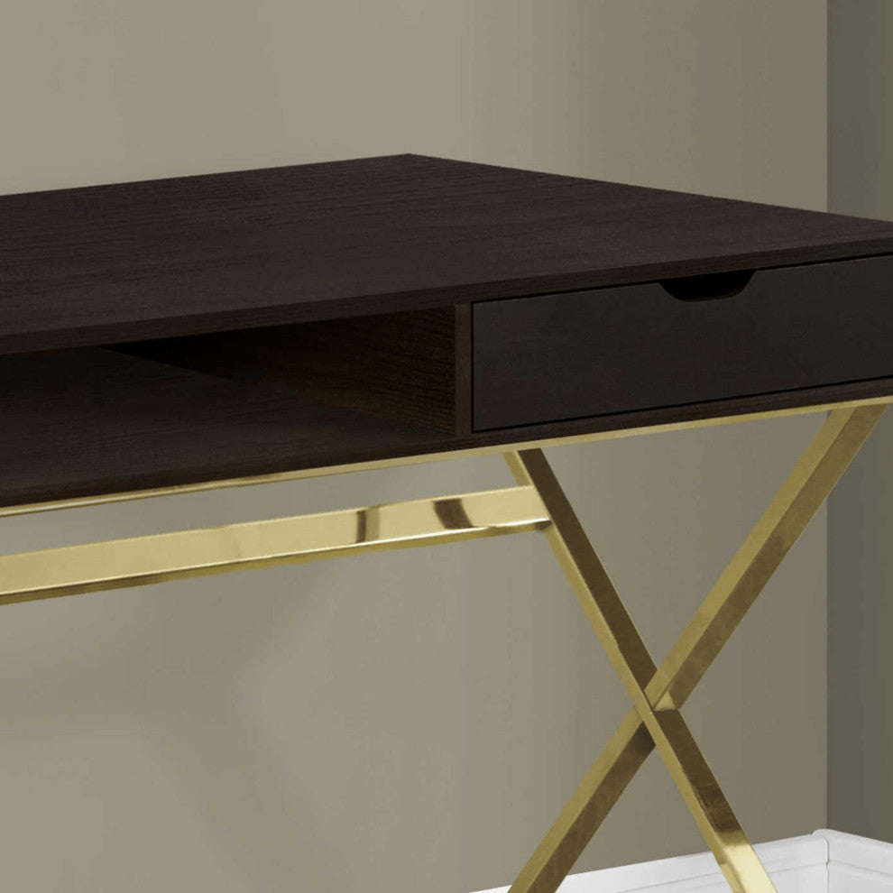 24" Dark Brown Rectangular Computer Desk With Two Drawers