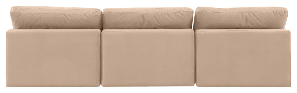 Comfy Upholstered Modular Sofa, Beige, 3-Piece: 3 Armless Chair, Velvet