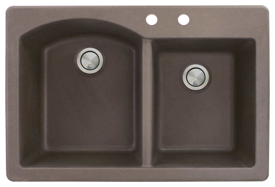 Aversa 33" silQ Granite Double Bowl Kitchen Sink with 2 Holes in Espresso