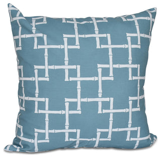 Bamboo 1, Geometric Print Outdoor Pillow, Teal, 18"x18"