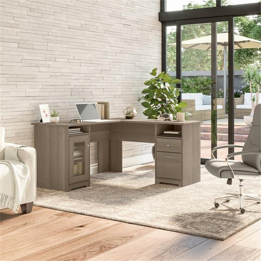 Scranton & Co 60" Traditional Engineered Wood L Shaped Computer Desk in Ash Gray