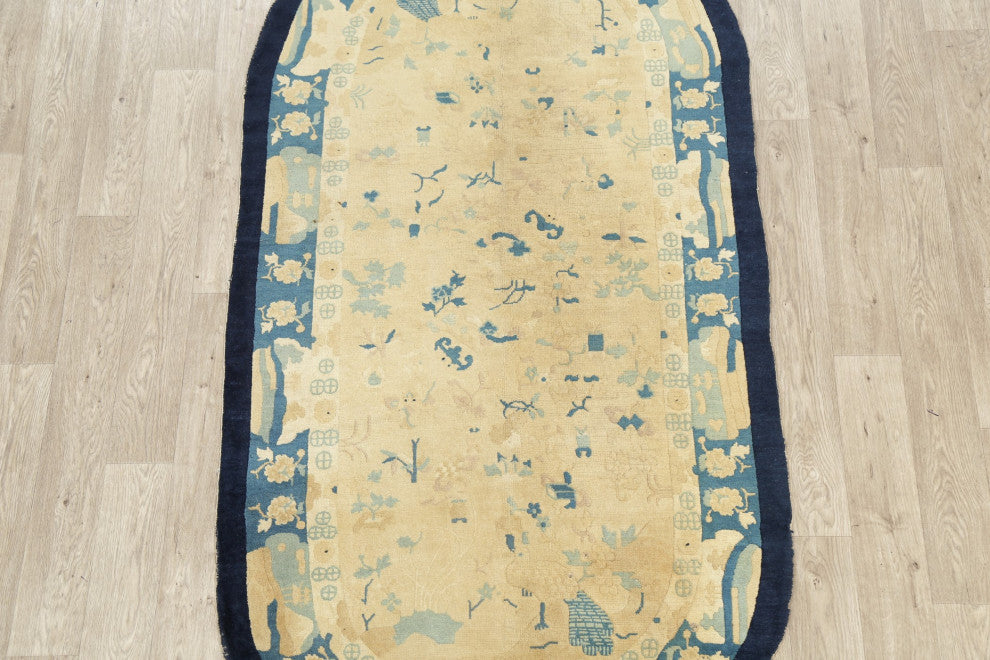 Consigned, Chinese Antique Traditional Hand-Knotted Area Rug, Yellow, 4x8