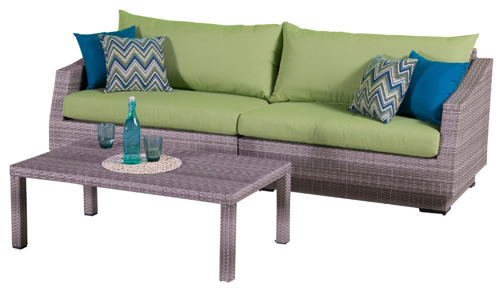 Cannes 2 Piece Sunbrella Outdoor Patio Sofa and Coffee Table Set, Green