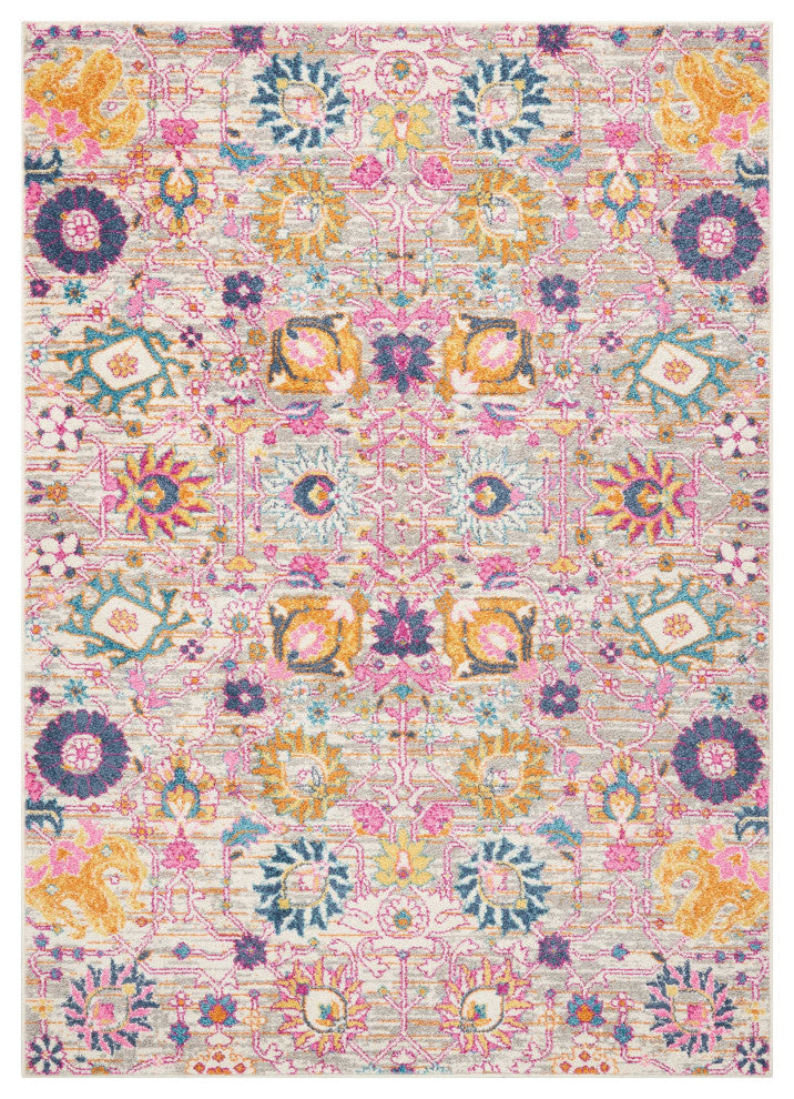 5' X 7' Silver Floral Power Loom Area Rug