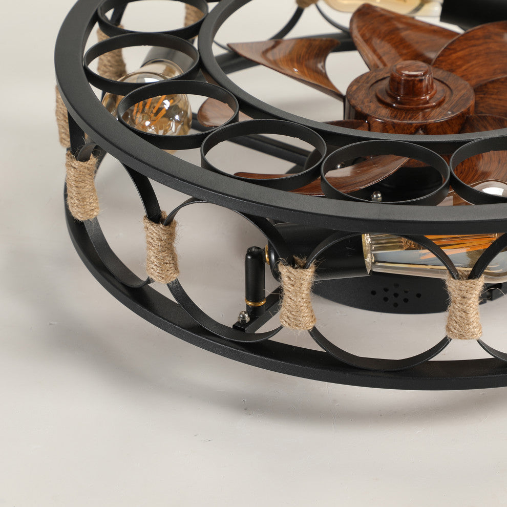 20 in. W x 6 in. H Iron Ceiling Fan in Black with LED Lights