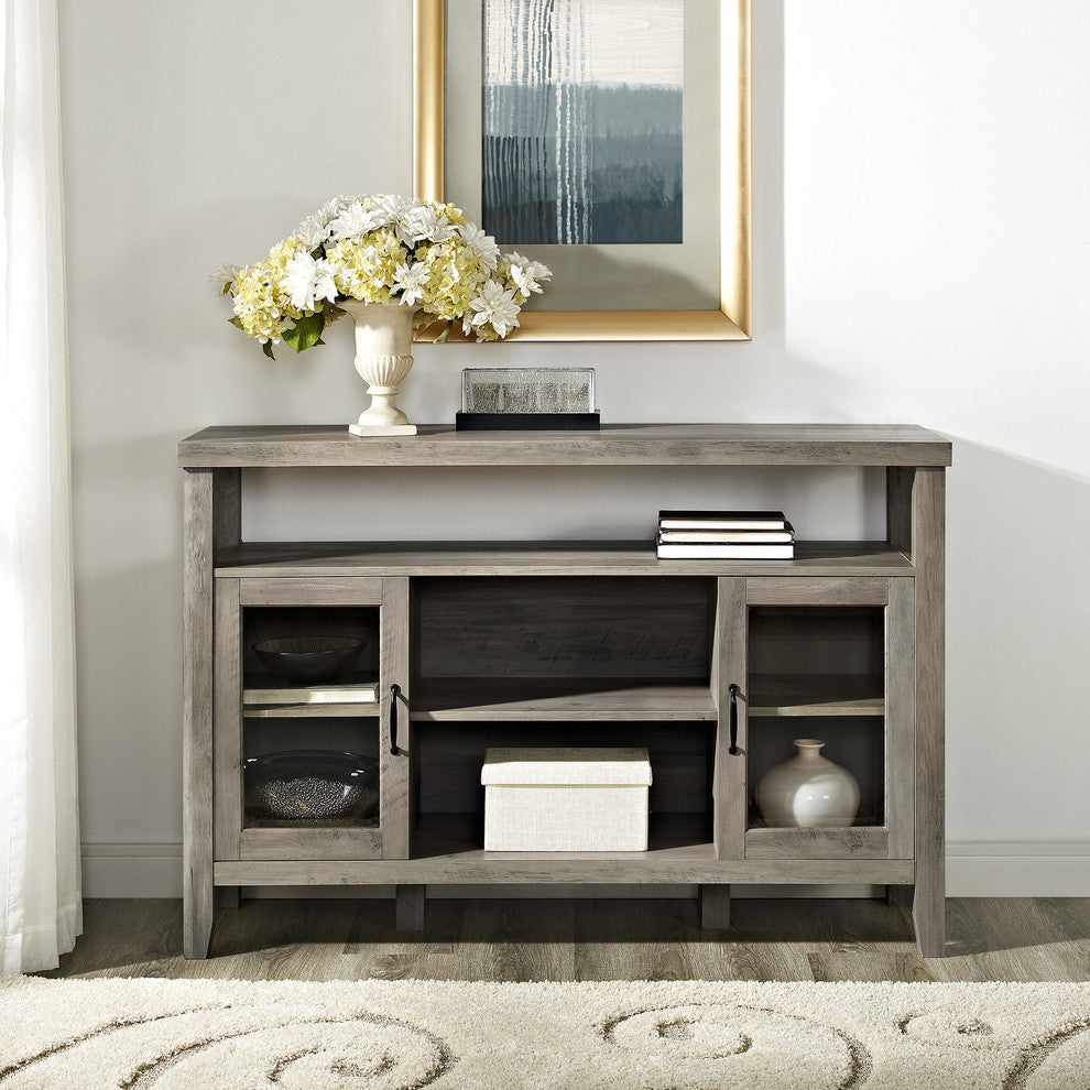 52" Wood Console High Boy Buffet, Gray Wash
