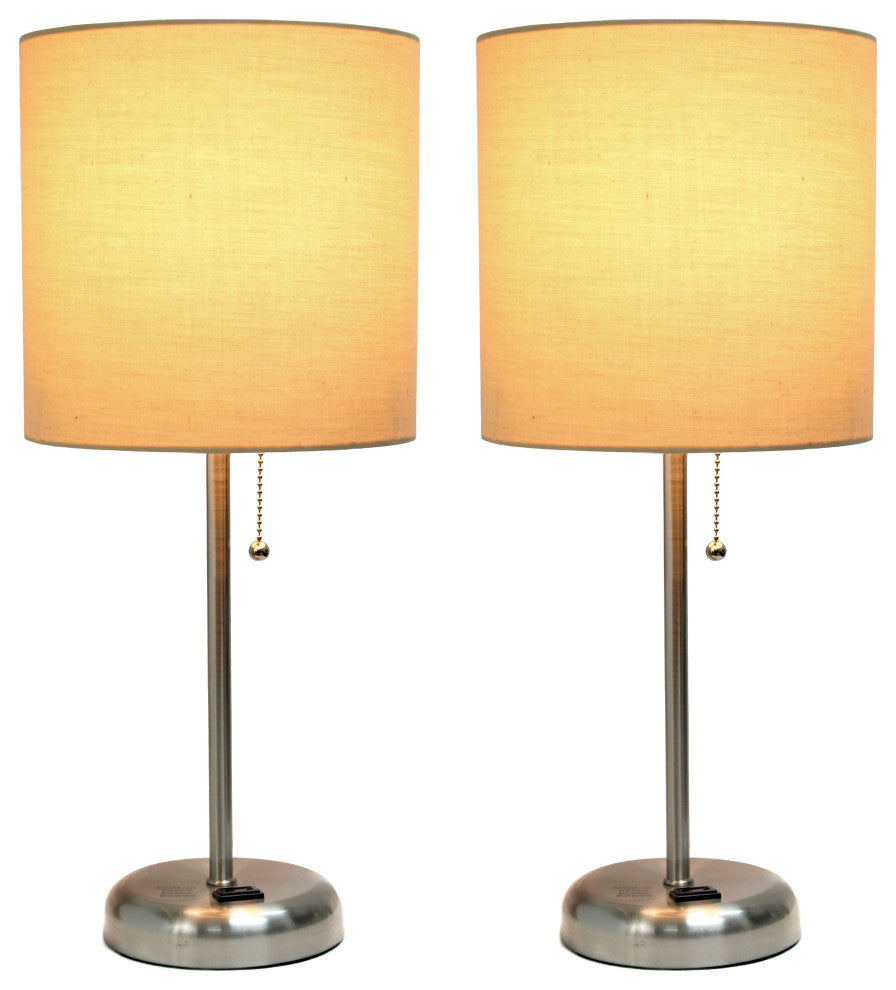 LimeLights Stick Lamp with Charging Outlet and Fabric Shade Two Pack Set