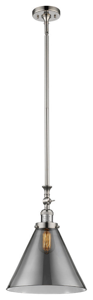 X-Large Cone 1-Light Mini Pendant, Polished Nickel, Plated Smoke