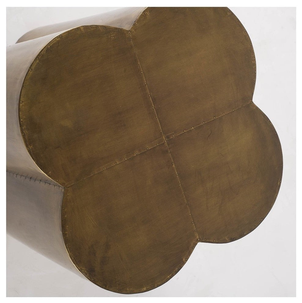 Quatrefoil Gold Cladding & Solid Wood Flower-Shaped Accent Table