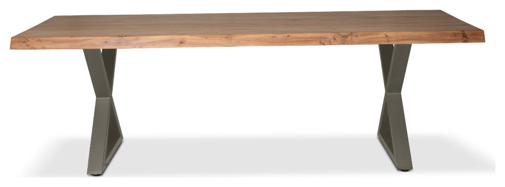Brooks Dining Table, X-Base, 40"x116", Teak Top, Pewter Base