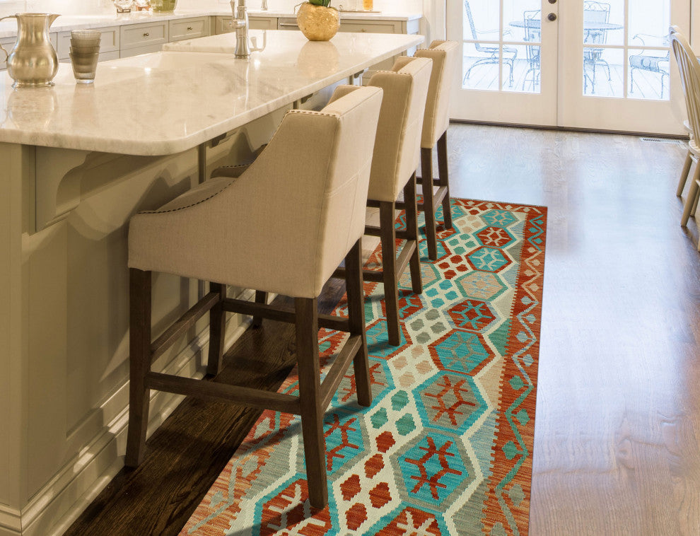 Sangat Kilim Ansley Rust/Green Runner, 2'9x8'9