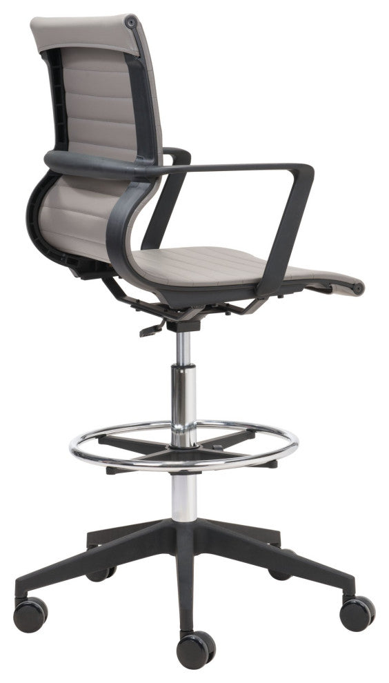 Computer Work Chair, Steel, Gray, Black, Chrome, Home Business Office