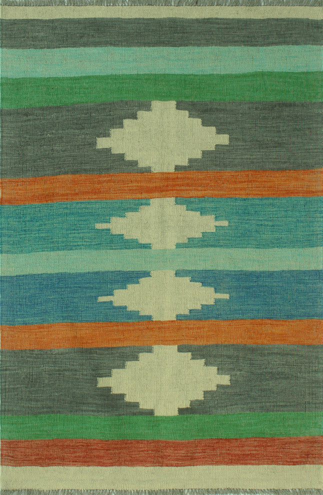 Winchester Kilim Zainnah Gray/Turquoise Rug, 3'11x5'10