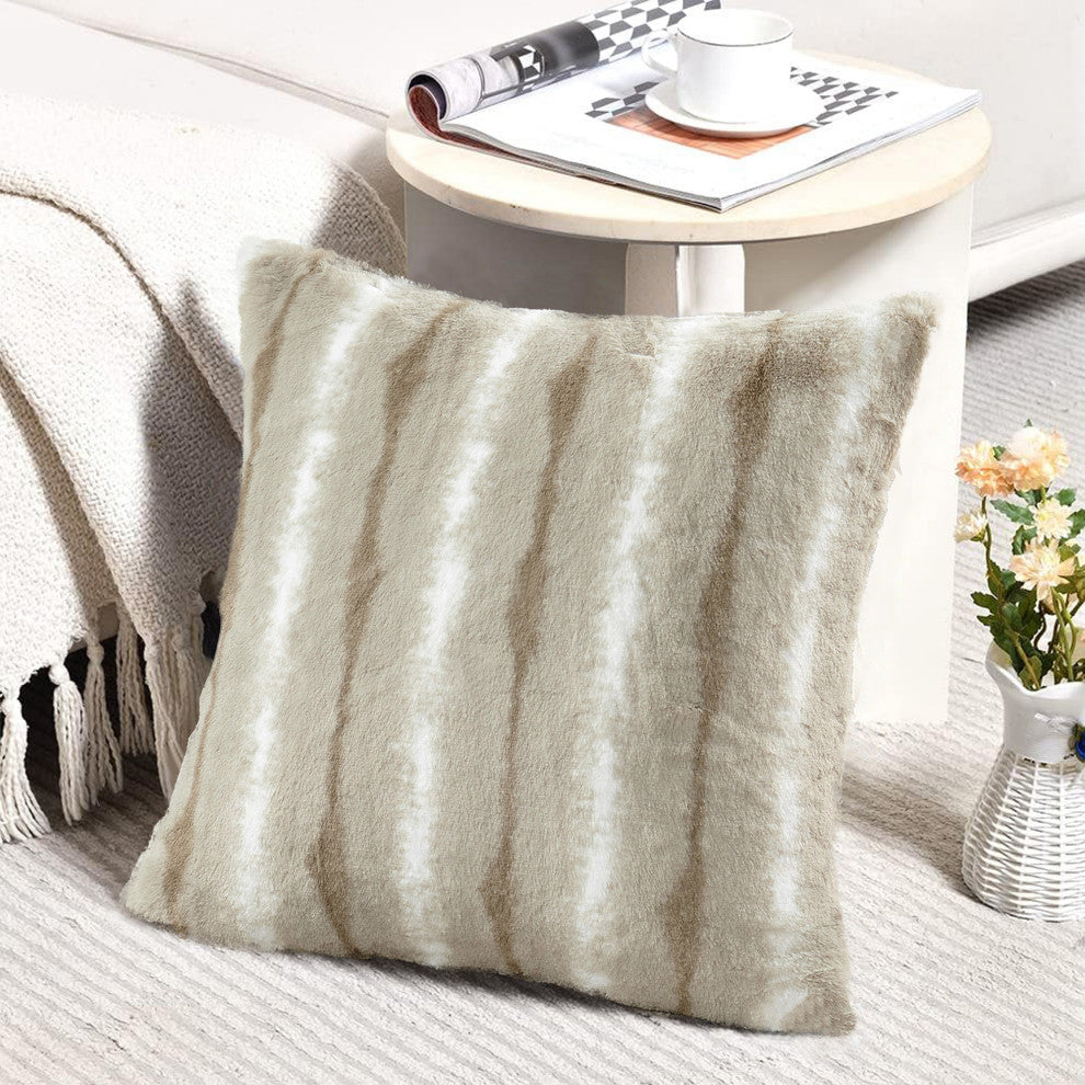 Amanda Stripe Faux Fur 2 Piece Pillow Shell Sets, Oatmeal, 20"x20"