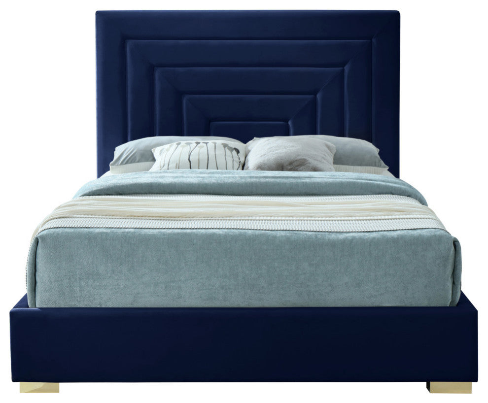 Nora Velvet Upholstered Bed, Navy, Queen