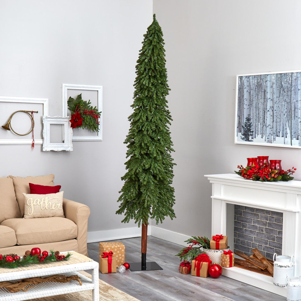 9' Grand Alpine Faux Xmas Tree W/600 Lights & Bendable Branches W/Natural Trunk
