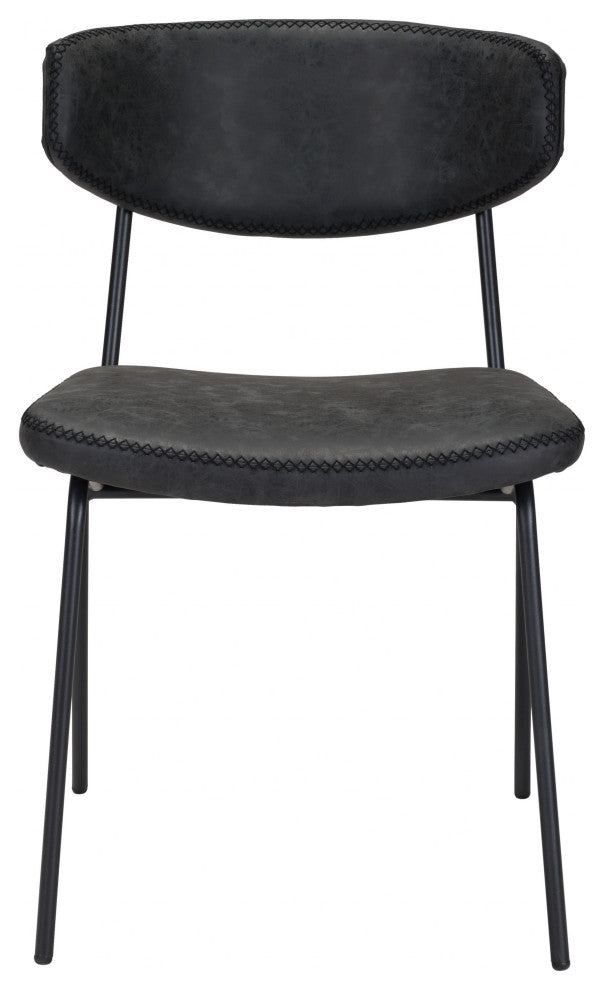 Set of Two Modern Minimalist Vintage Look Black Dining Chairs