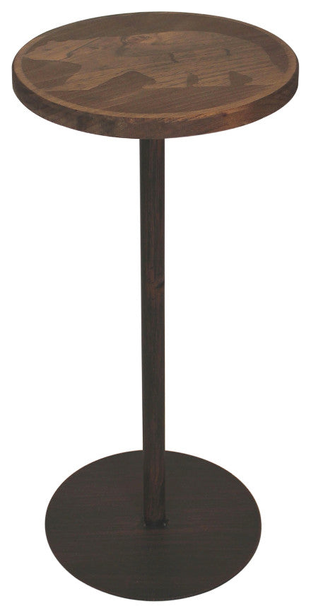 Burnt Sienna Iron and Stained Wood Round Drink Table With Bear