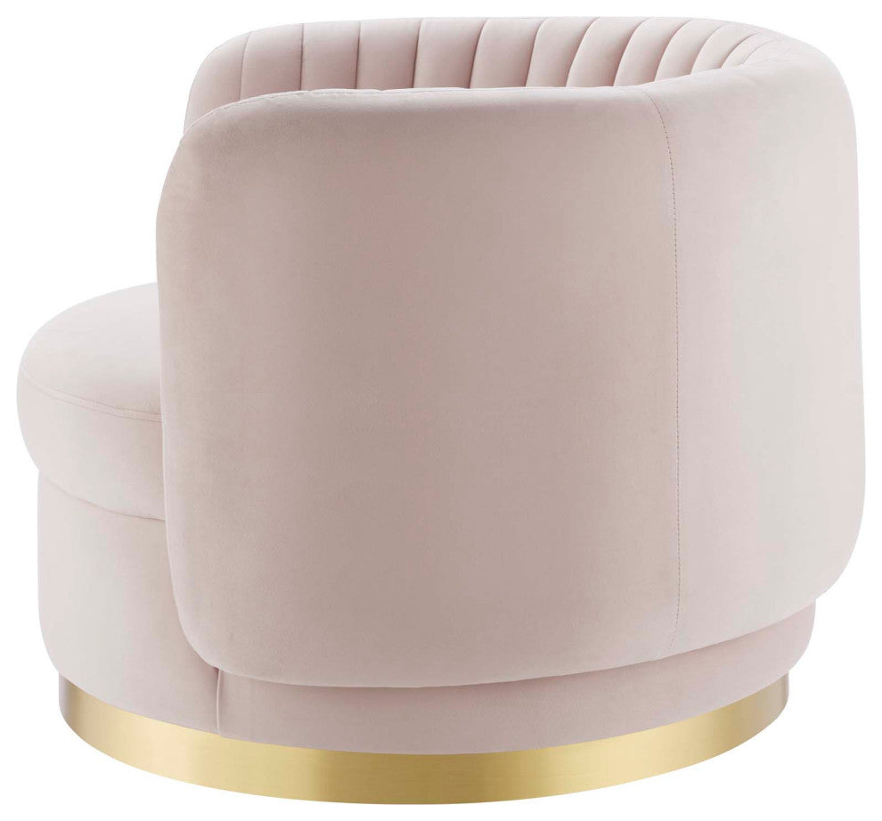 Armchair Swivel Accent Tufted Chair, Pink Gold, Velvet, Modern, Hospitality