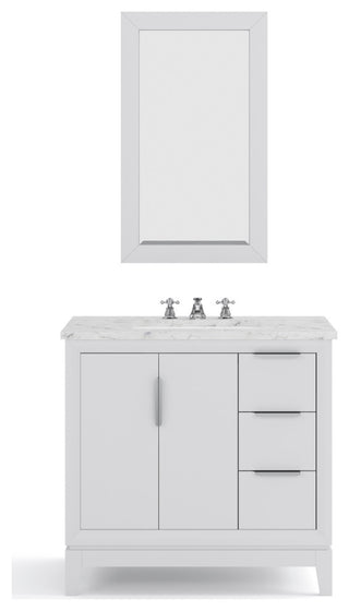 Elizabeth 36" Single Sink Carrara White Marble Vanity, Pure White