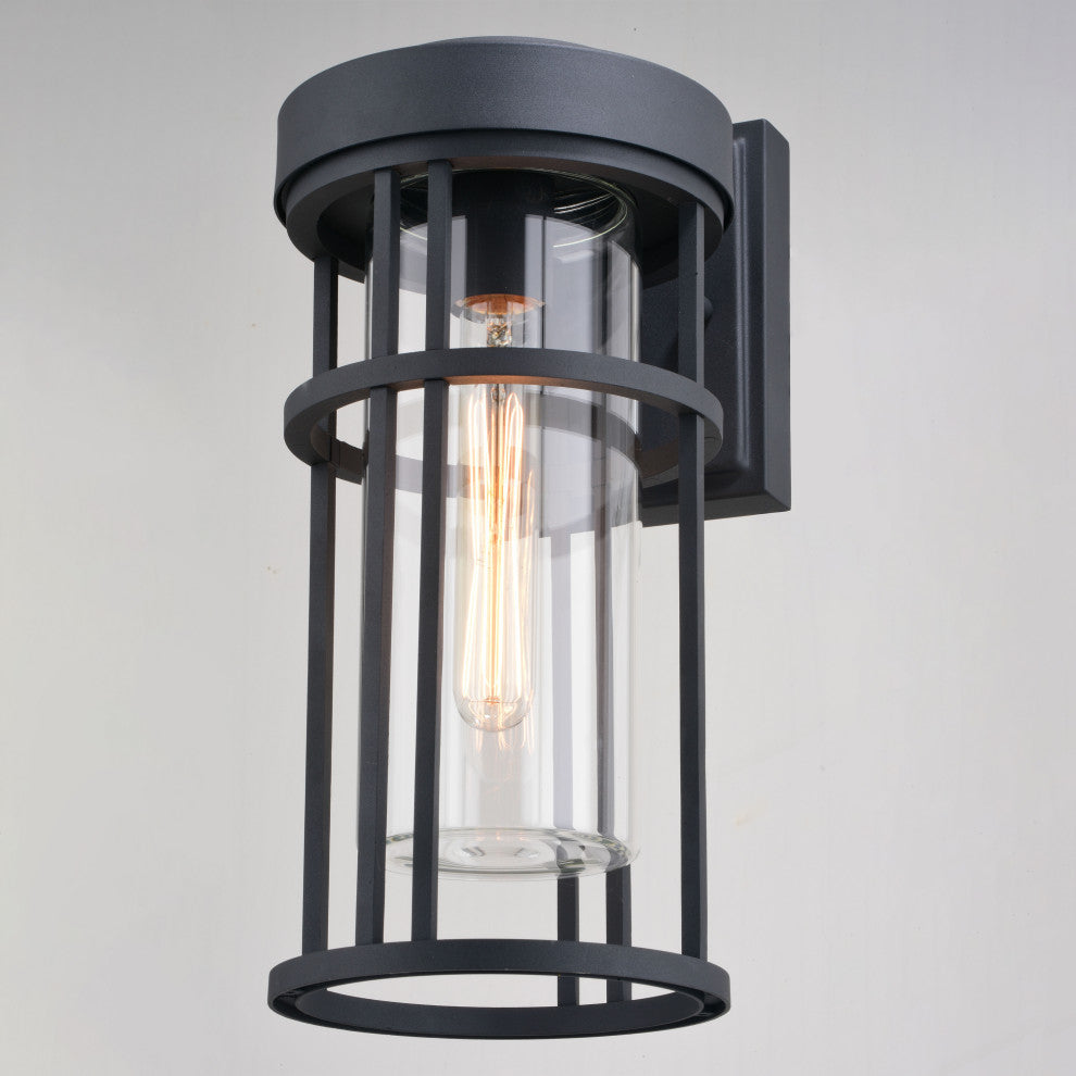 Crestline Aluminum 1 Light Dusk to Dawn Black Outdoor Wall Lantern Clear Glass