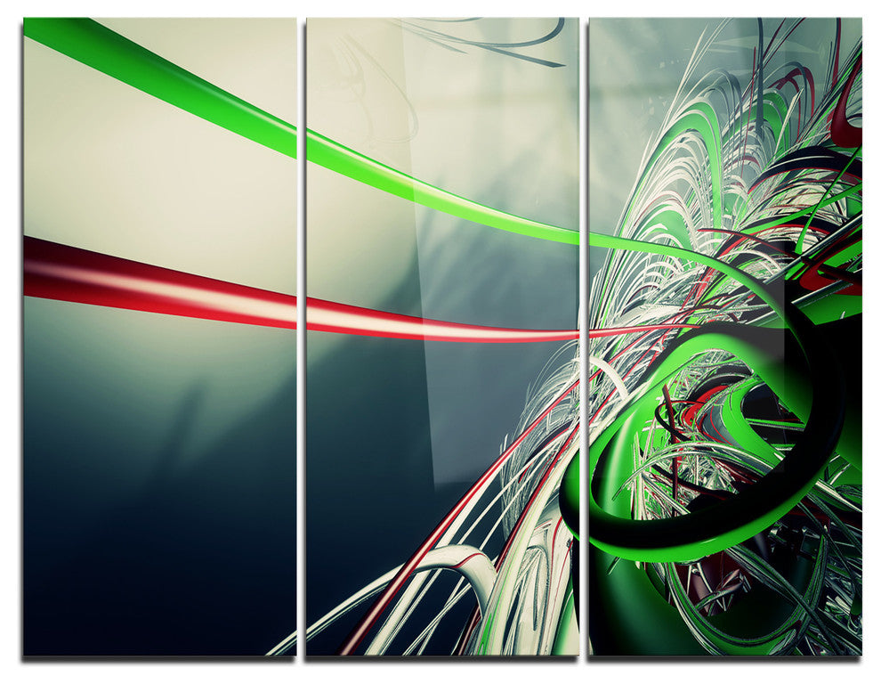 "Fractal 3-D Green Stripes" Metal Wall Art, 3 Panels, 36"x28"