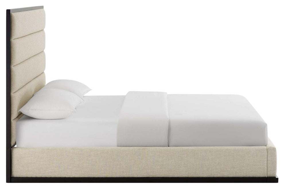 Ashland Queen Upholstered Linen Fabric Platform Bed, Beige