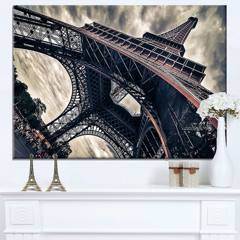 "Paris Eiffel Tower in Grungy Dramatic Style" Cityscape Art, 32"x16"