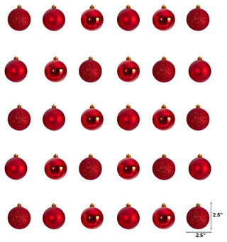 Holiday Xmas 30 Count 2.5" Shatterproof Ornament Set With Re-Useable Container