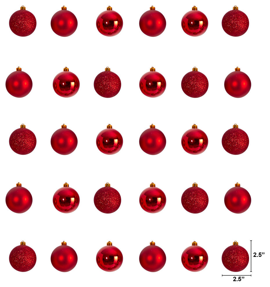 Holiday Xmas 30 Count 2.5" Shatterproof Ornament Set With Re-Useable Container