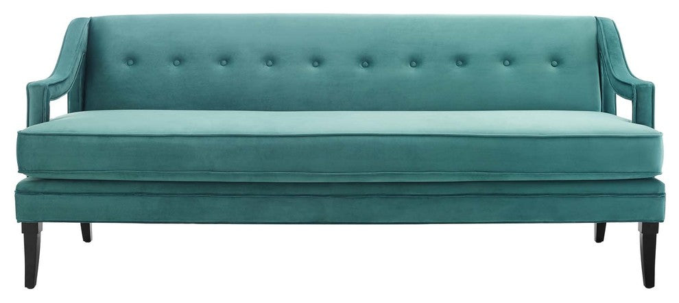 Concur Button Tufted Upholstered Velvet Sofa, Teal