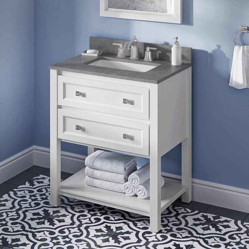 Adler Transitional 30" White Vanity, Steel Grey Cultured Marble Vanity Top