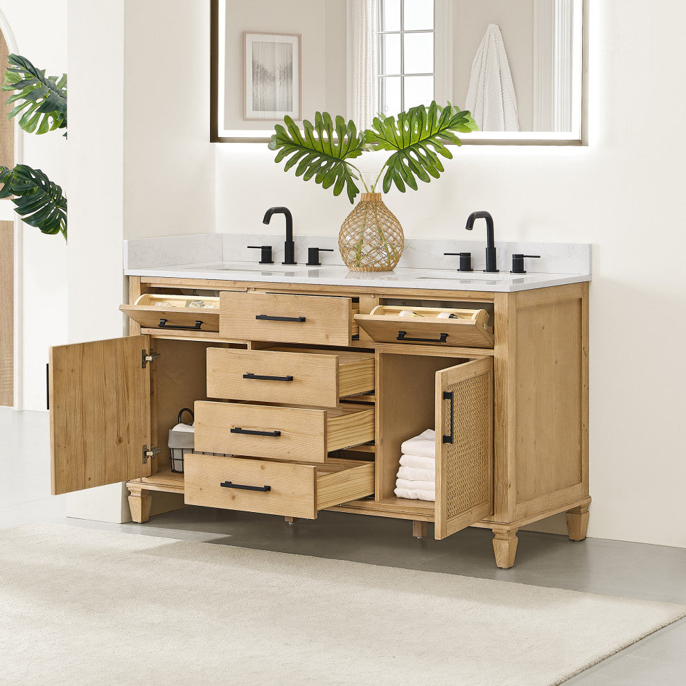 Altair Salome Bathroom Vanity, Weathered Fir, 60", No Mirror
