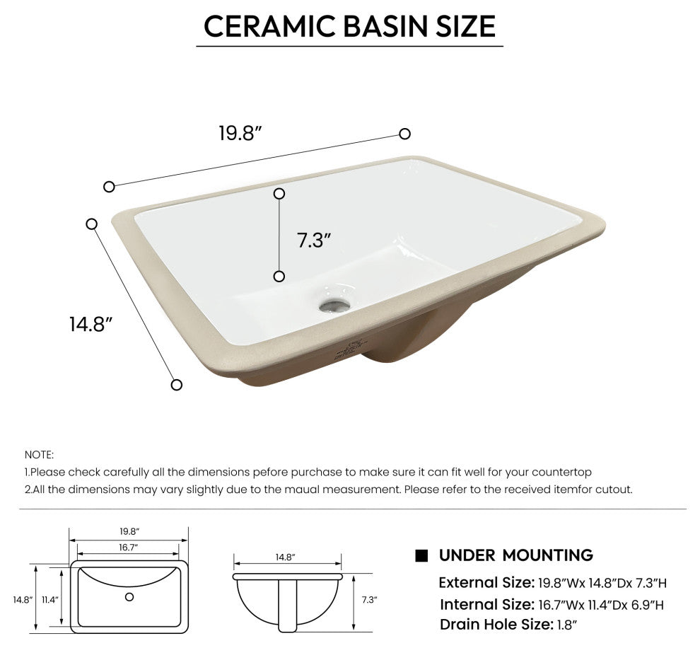 Jaen Composite Stone Vanity Top With Ceramic Sink, Grain White, 25"