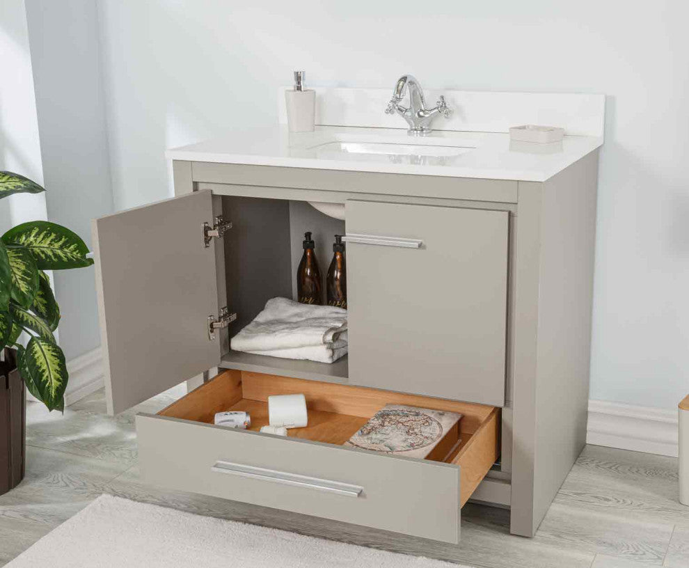 Mila Collection 36" Bathroom Vanity With Sink, Mirror, Countertop, Ash Gray