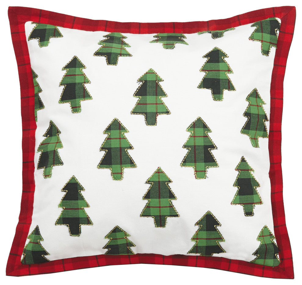Plaid Trees Applique Embroidered Pillow
