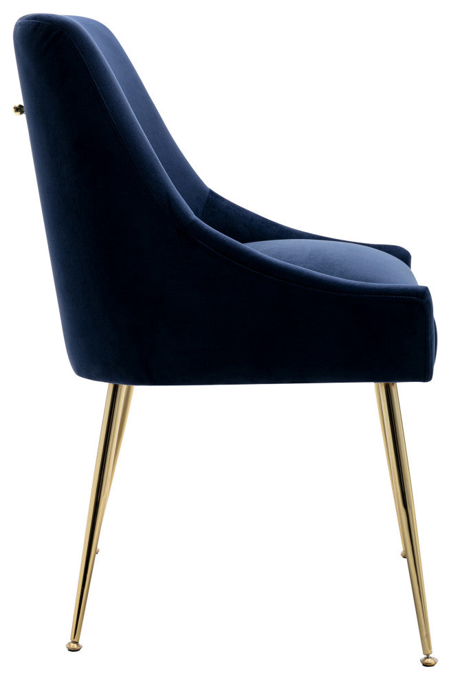 WestinTrends Upholstered Velvet Glam Accent Chair w/ Gold Metal Legs, Navy Blue