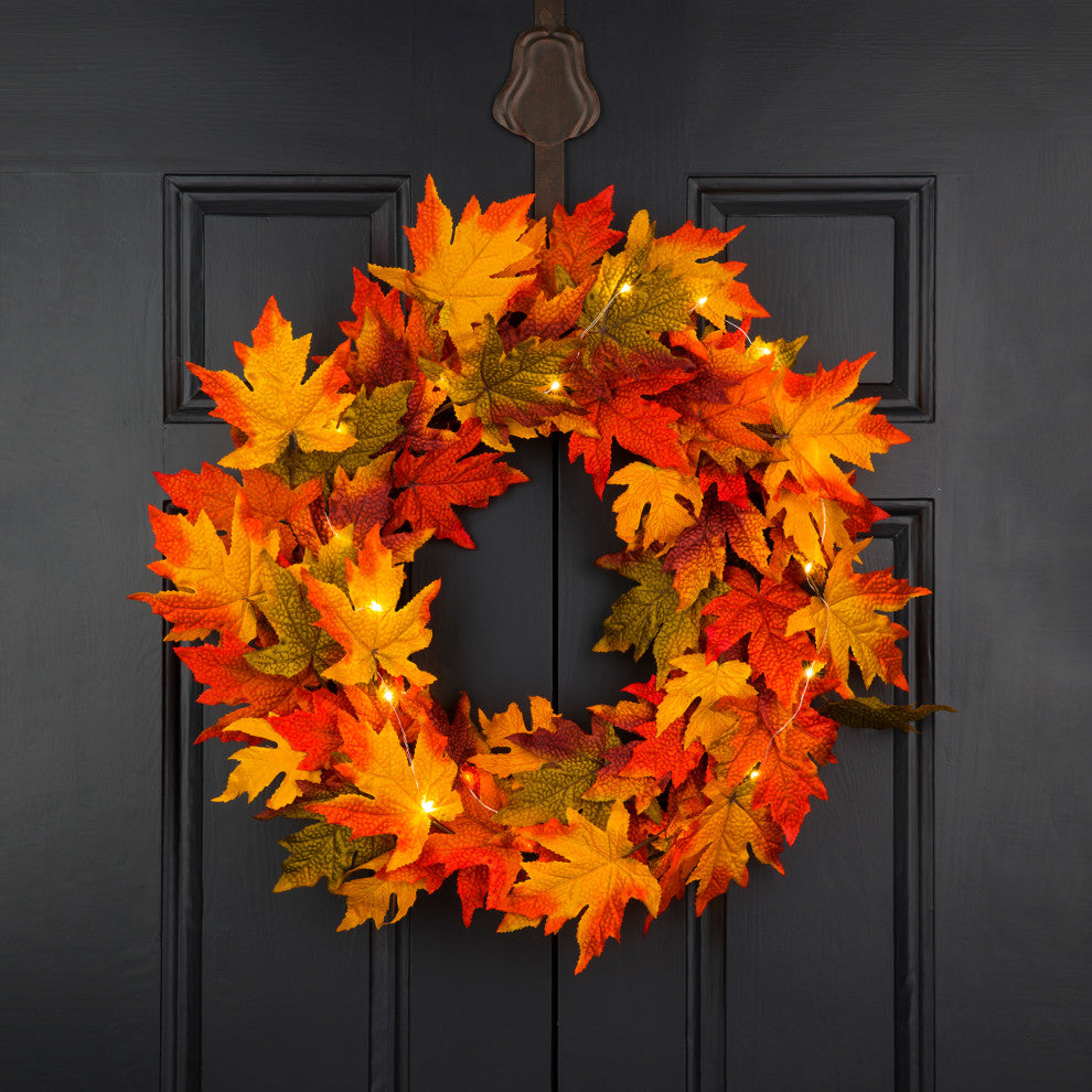 24"D Fall Lighted Maple Leaves Wreath