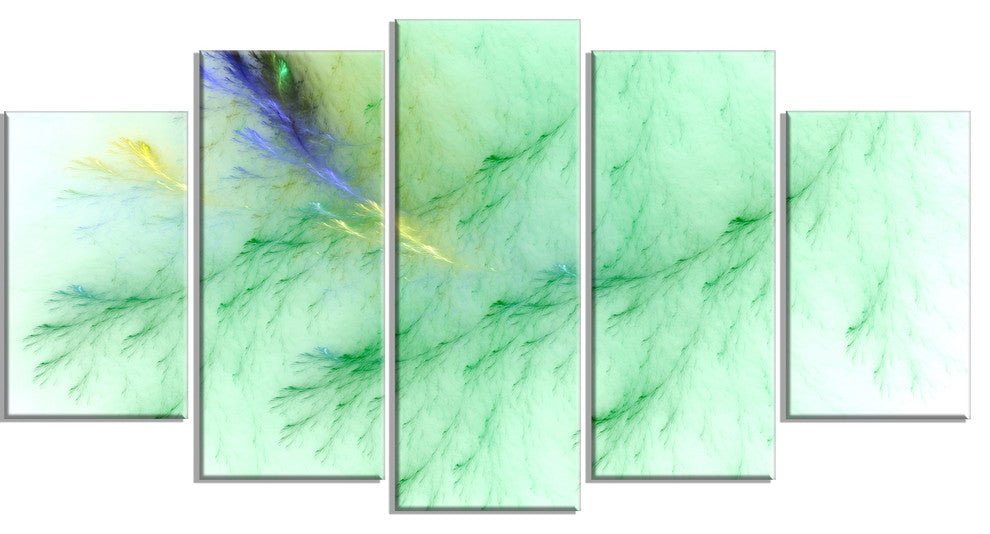 Light Green Veins of Marble, Contemporary Wall Art Canvas, 60"x32", 5 Panels