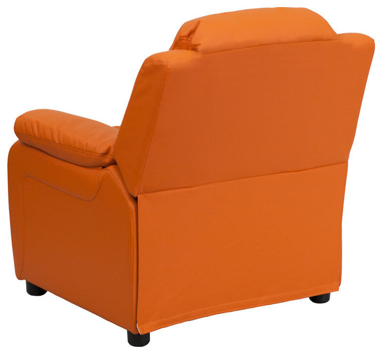 Deluxe Padded Kids Recliner With Storage Arms, Orange Vinyl