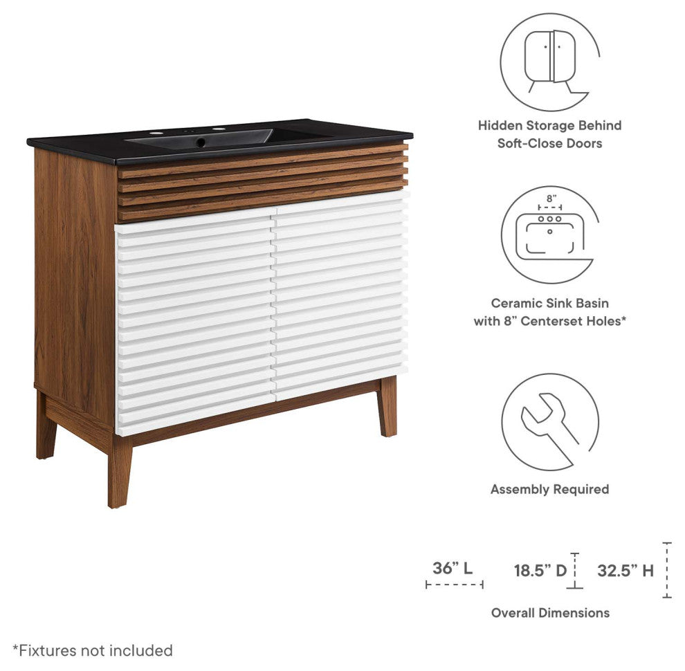 Render 36" Bathroom Vanity, White Walnut Black