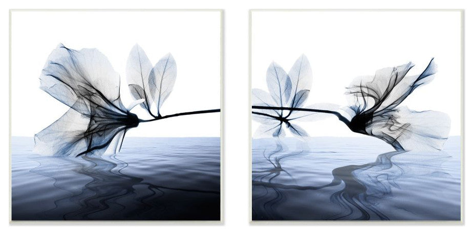 Contrast Black And Blue Flower Water Design 2-Piece Set, 12"x12"