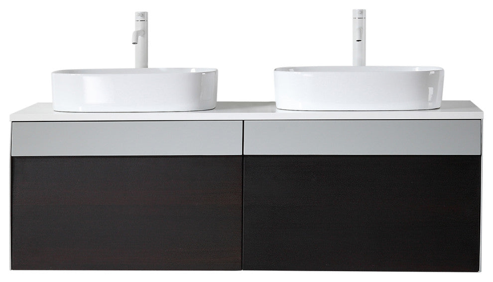 Ronda Wall Mount Vanity, Smoke Gray Oak, 55"