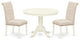 3Pc Dinette Set, Rounded Table, Two Chairs, Light Beige Fabric, Linen White