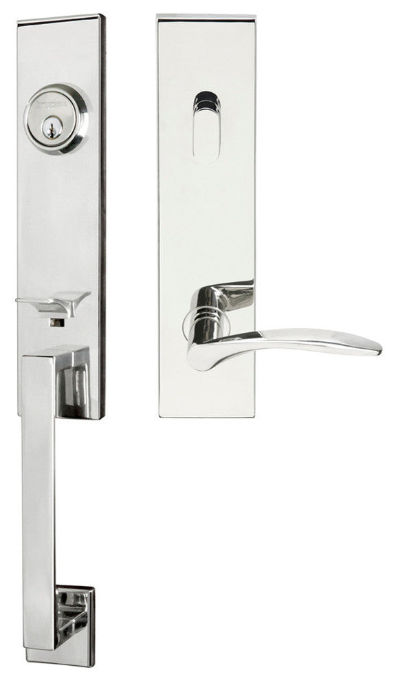 Crest Lever, Tubular Entry Handleset, RHR, Polished Stainless Steel